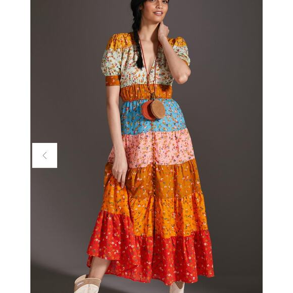 Anthropologie Dresses & Skirts - Anthropologie Tiered & True Maxi Dress Colorblock floral